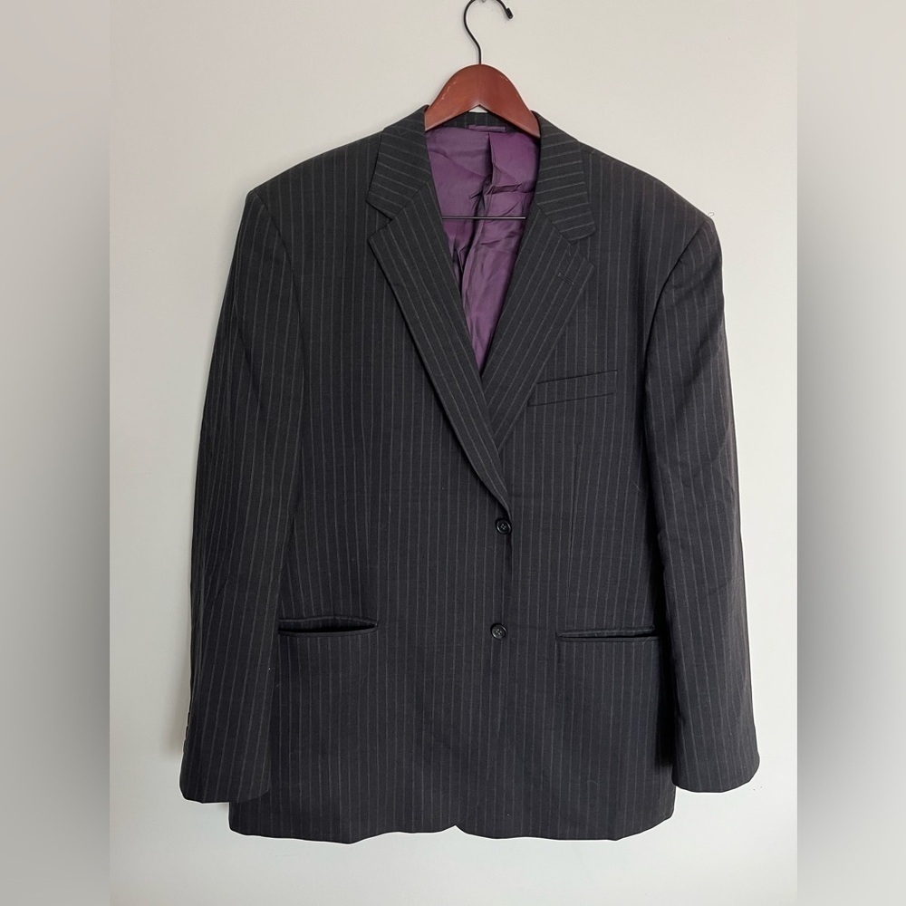 Vizoni 100% Virgin Wool Black Pinstripe Blazer Mens 46R
